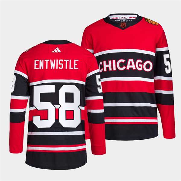 Mens Chicago Blackhawks #58 MacKenzie Entwistle Red Black 2022 Reverse Retro Stitched Jersey Dzhi->chicago blackhawks->NHL Jersey